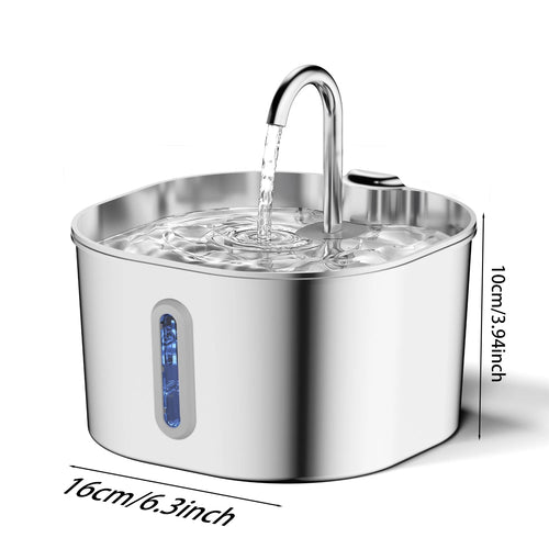 2.2L Stainless Steel Automatic Cat Water Fountain - Stylish Square Design for Pets with Window (No 5V 1A Plug)
